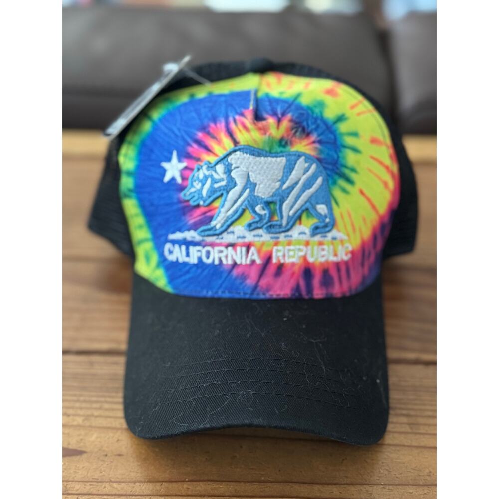 Pit Bull California Republic Tie Dye Trucker Hat Snapback Mesh Back Baseball Cap